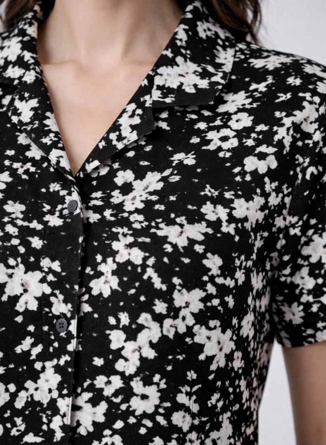 ميش طقم بيجاما من بنطال وقميص قطن بطبعة زهور - Image 1